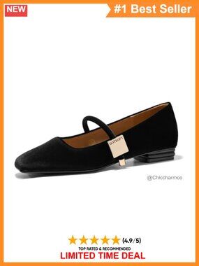 Mary Jane Flats Closed Square Toe Ballet Flat Dress Shoes with Ankle Strap